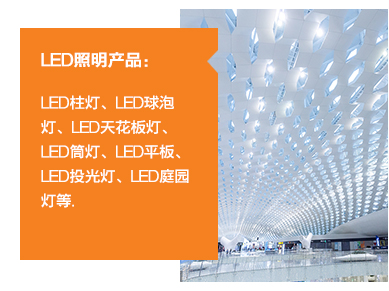 ?	LED照明產品：LED柱燈、LED球泡燈、LED天花板燈、LED筒燈、LED平板、LED投光燈、LED庭園燈等。